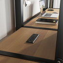 Twin Over Twin Metal Loft Bed with Double Desk and Wardrobe and Shelves with Electrical Outlet for Space Saving and Noise Reduction, woodgrain