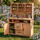 TOPMAX Large Fir Wood Potting Bench with Hutch, Cabinets & Drawers by HouseOfZazla