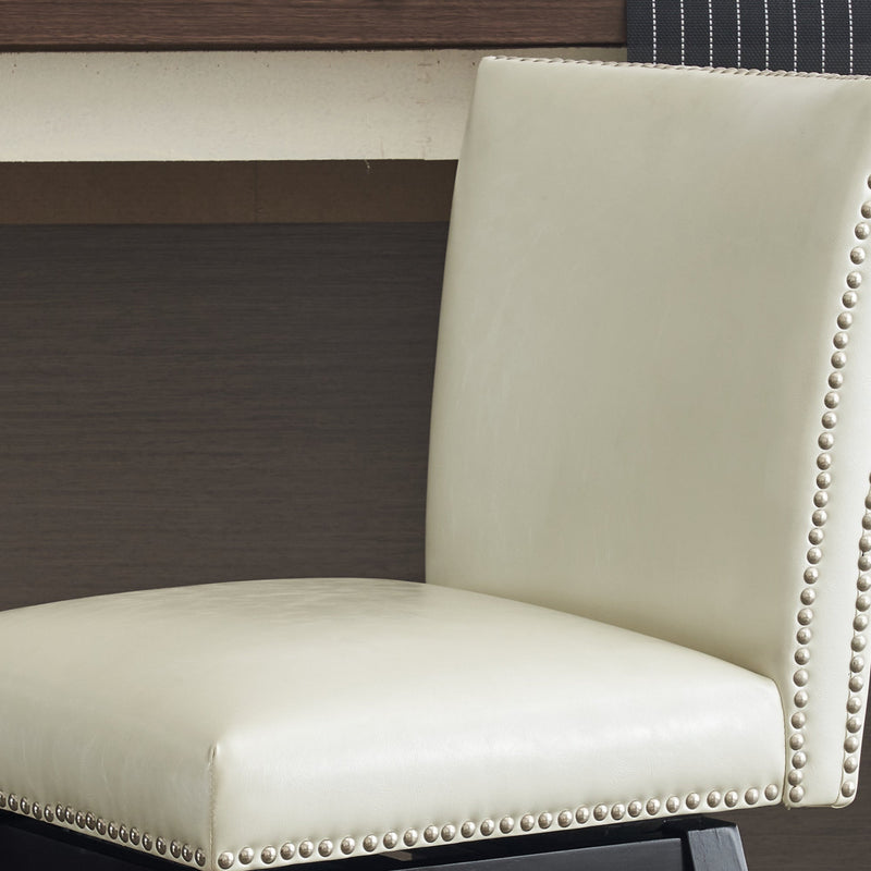 26" Upholstered Swivel Bar Stools Set of 2, Modern PU Leather High Back Counter Stools with Nail Head Design and Wood Frame