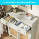 Shoe Cabinet With Rattan Doors And Drawer, 4 Tier Storage Organizer - Mint Green by HouseOfZazla