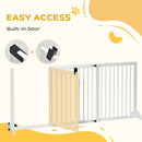 Adjustable Wooden Pet Gate, Freestanding Dog Fence for Doorway, Hall, 3 Panels w/ Safety Barrier, Lockable Door, White, 44.5"-65.25" L x 14.25" H