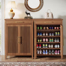 5 Tier Shoe Cabinet With Louvered Doors And Drawer, Freestanding Organizer With Adjustable Shelves For Entryway - Brown by HouseOfZazla