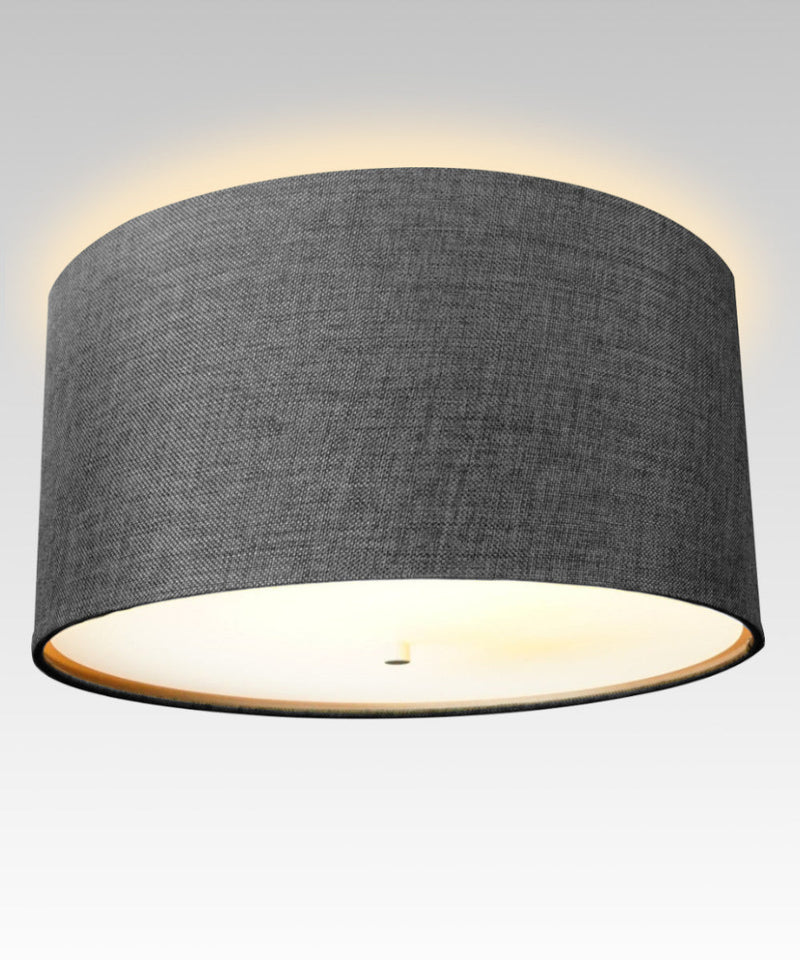 18"W Moderne Flush Mount Conversion Kit  Granite Gray Burlap Shallow Drum Lampshade