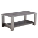 A modern and practical gray textured coffee table,tea table.Double layered coffee table made of MDF material,. Suitable for living room,bedroom and study room. 43.3"x21.6"x16.5" CT-16