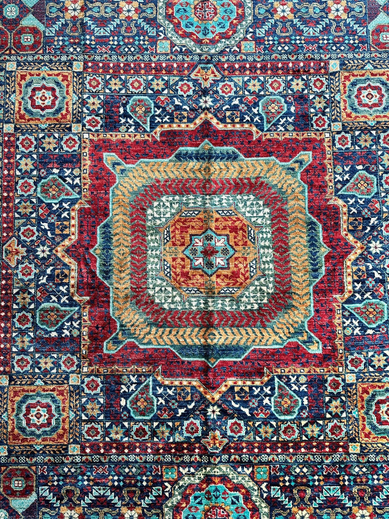 Hand-Knotted Mamluk Wool Rug – 8'4" x 9'9" – Intricate Geometric Masterpiece