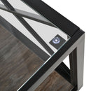 Industrial Style Coffee Table For Bedroom & Living Room With Tempered Glass & Wood Grain - Wood by HouseOfZazla