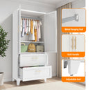 71" Tall Metal Wardrobe Cabinet with 2 Drawers and Hanging Rod