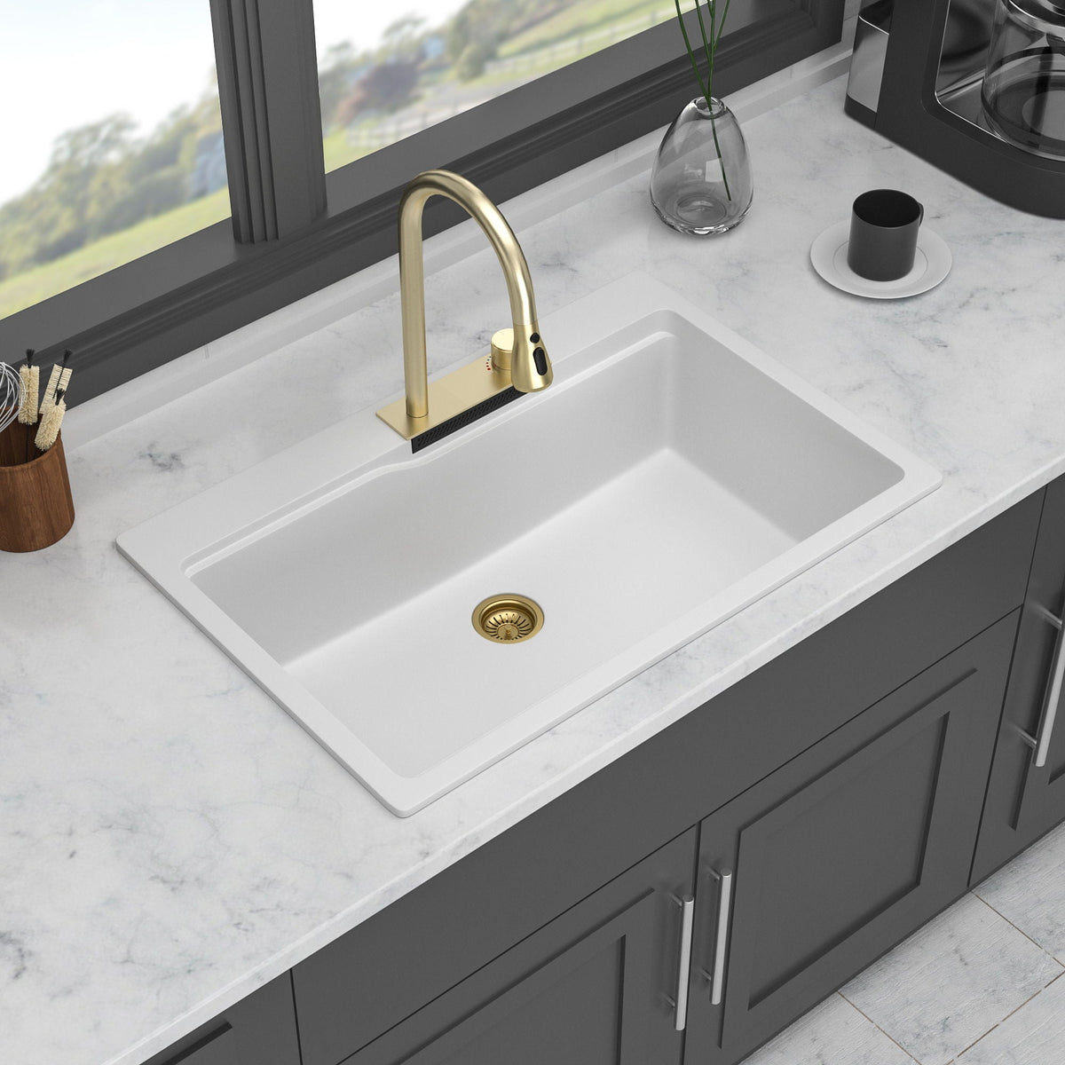 Waterfall Kitchen Sink With Pull Out Faucet & Cup Washer, photo 24 of 40