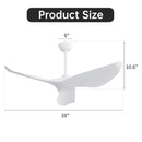 Ceiling Fan Without Light, DC Motor Remote Control Fan For Indoor / Outdoor Use - White