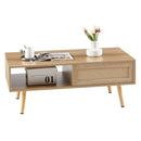 41.34" Rattan Coffee Table, Sliding Door For Storage, Solid Wood Legs, Modern Table For Living Room by Unique Piece Furniture