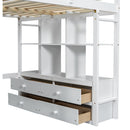 Full Size Loft Bed With Built In Desk, 2 Drawers, Storage Shelves - White by HouseOfZazla