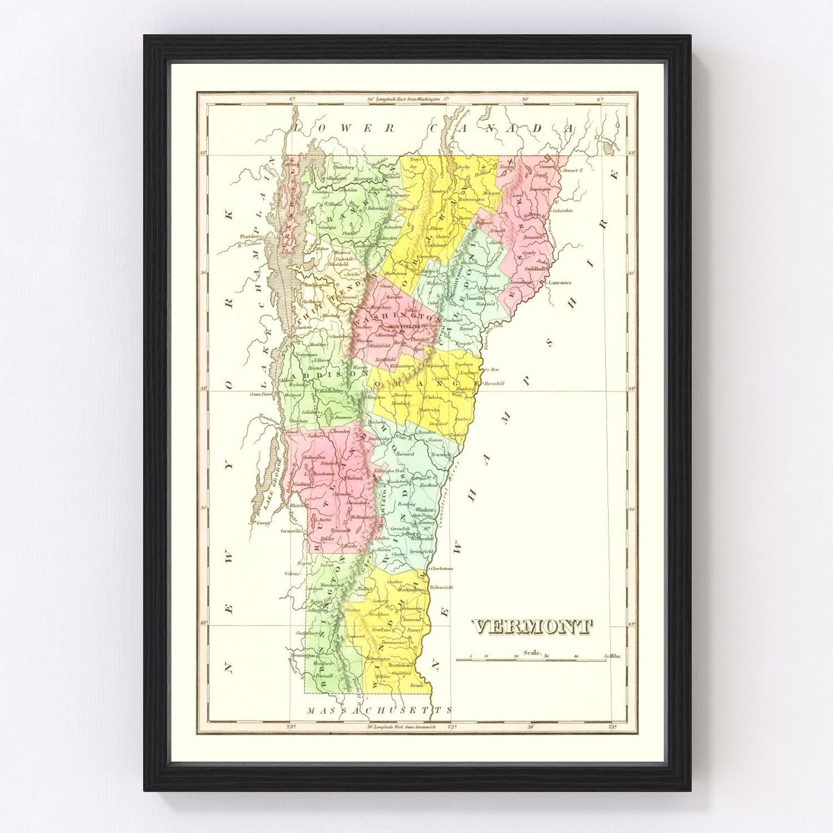 Vintage Map of Vermont 1824