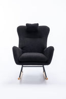 35.5 inch Rocking Chair, Soft Teddy Velvet Fabric Rocking Chair for Nursery, Comfy Wingback Glider Rocker with Safe Solid Wood Base for Living Room Bedroom Balcony (dark grey)