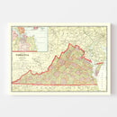 Vintage Map of Virginia 1908