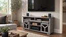 65.3" TV Stand with LED Light Strips and Iron Mesh Barn Door