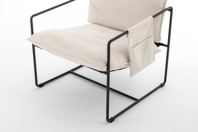 2 Sets 1 Case, Upholstered hanging armchair with arm pocket metal frame, crushed foam cushions and skin-friendly braid for living room and bedroom. Beige color