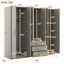 6-Doors Wooden Wardrobe Storage for Bedroom, with Big Drawers, Gray