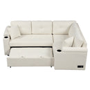 87.4" L-shape Sofa Bed Pull-out Sleeper Sofa with Wheels, USB Ports, Power Sockets for Living Room, Beige