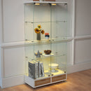 Glass Display Cabinet With LED Lights, Tempered Glass Doors, Large Drawers, 2 Door Storage Case With 4 Shelves - Natural / White by HouseOfZazla