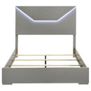 Ives Queen Panel Bed LED Headboard Grey High Gloss