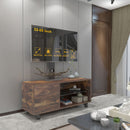 Rustic Brown TV Console With Push-To-Open Storage Cabinet For TV, Wood & Glass TV Stand For Living Room Bedroom - Rustic Brown by HouseOfZazla
