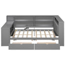 Platform Bed With Upholstered Headboard, Storage Shelves, Drawers, Charging Station, LED Lighting, Built In Desk
