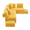 91.73" L-shaped Sofa Sectional Sofa Couch with 2 Stools and 2 Lumbar Pillows for Living Room, Yellow