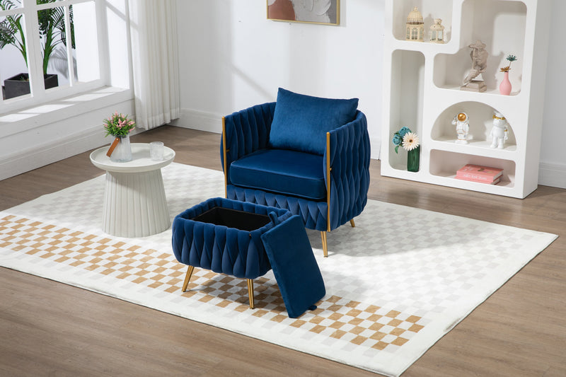 Accent Chair with Storage Ottoman Chair Tufted Barrel Chair Set Arm Chair for Living Room Bedroom