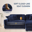Modern Corduroy Blue Corner sofa Sleeper Sofa Couch With Comfy Deep Seat& 6 Pillows