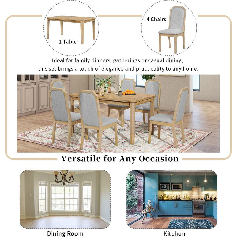 7-Piece Farmhouse Dining Set Classic Rustic Table and 6 high-back design Chairs for Dining Room, Kitchen (Natural Wood Wash)