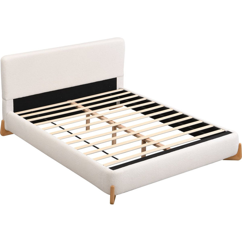 Elegant Boucle Upholstered Bed, A Luxurious and Comfortable Bedroom Centerpiece, King Size, White
