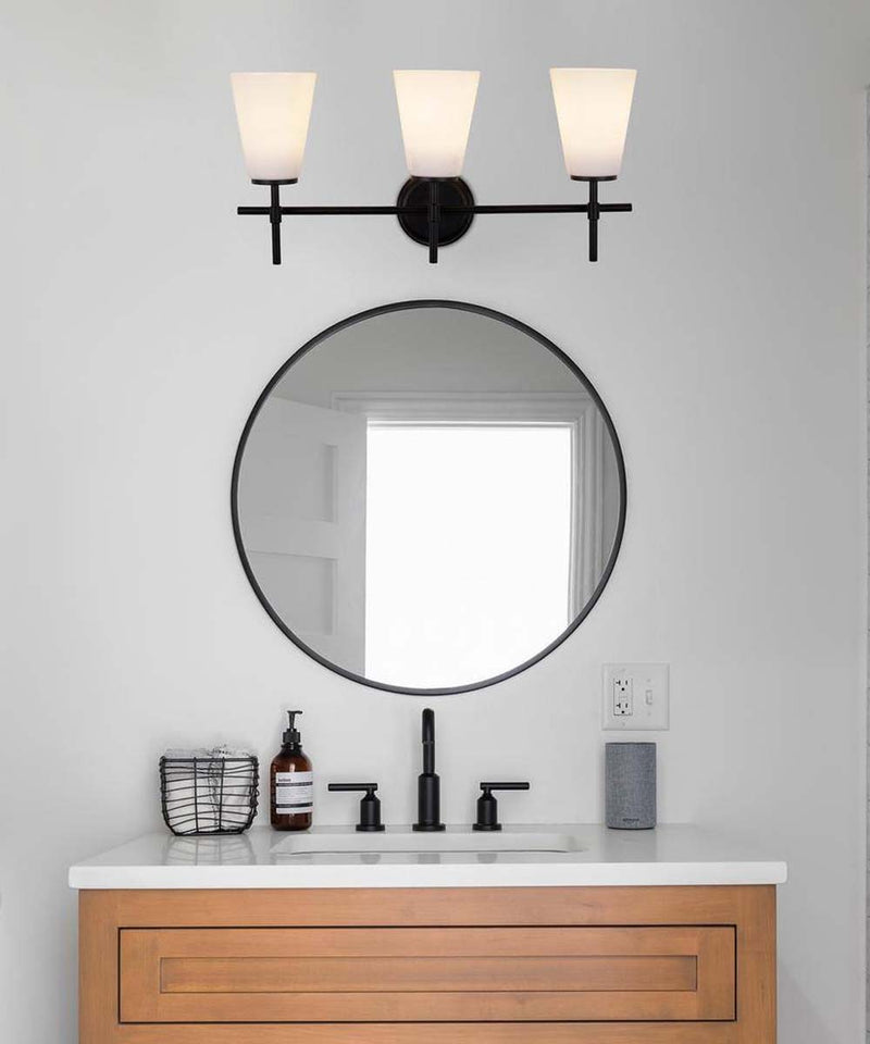 Catalina Pippa 24"W 3-Light Black Finish Vanity Light Fixture with Opal Glass Shades