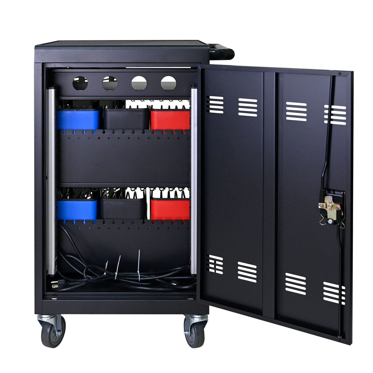 32 Bit Device Charging Trolley For Tablets And Laptops With Cable Management, Removable Doors - Matte Black, photo 11 of 13