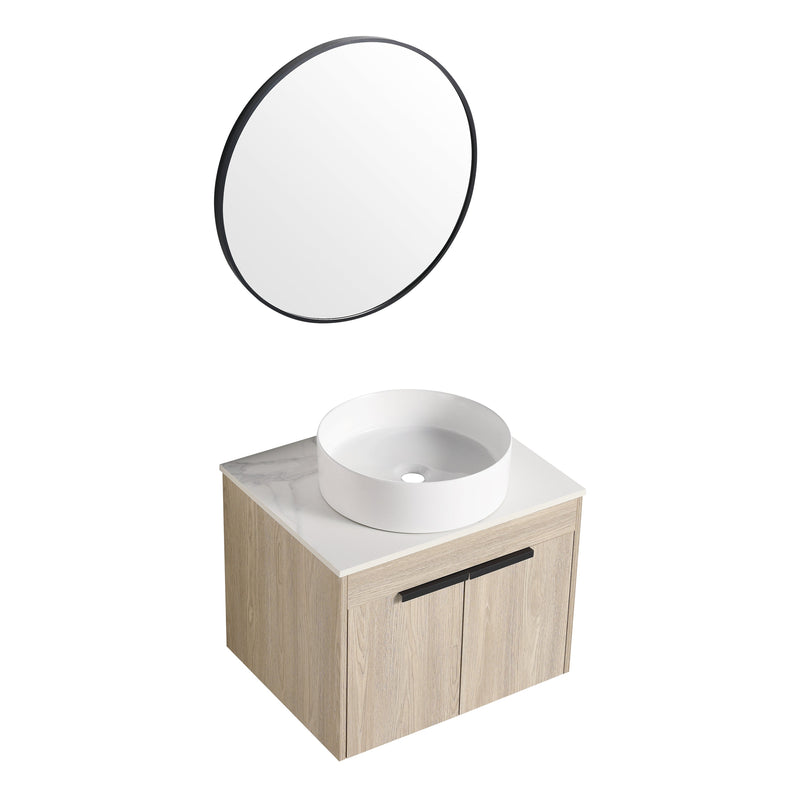 24 " Modern Design Float Bathroom Vanity With Ceramic Basin Set, Wall Mounted White Oak Vanity With Soft Close Door,KD-Packing,KD-Packing,2 Pieces Parcel(TOP