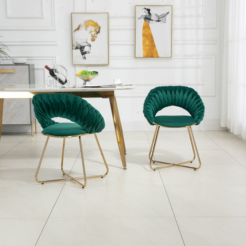 Accent Chairs Set of 2, Velvet Side Chairs with Gold Legs, Mid-Century Upholstered Dining Chairs for Living Room, Kitchen, Bedroom, Beauty Room