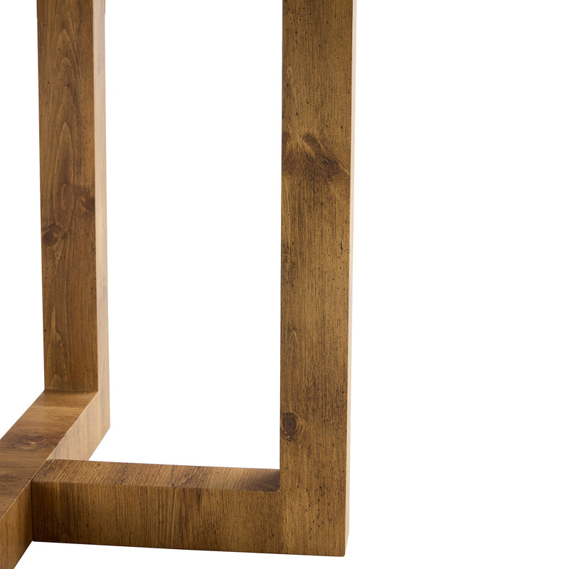 A modern and practical circular dining table. Made of MDF tabletop and wooden MDF table legs. A set of 4 brown cushioned chairs.