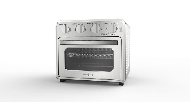 Geek Chef Air Fryer Toaster Oven Combo, 4 Slice Toaster Convection Air Fryer Oven Warm, Broil, Toast, Bake, Air Fry, Oil-Free, Accessories Included, Stainless Steel, Silver (16QT Air Fryer Oven)