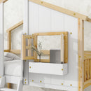 House Bunk Bed With Roof, Window, Window Box, Door, With Safety Guardrails And Ladder by Unique Piece Furniture