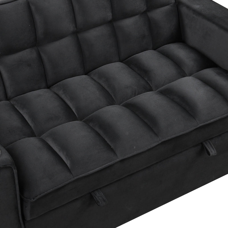 55.3" 4-1 Multi-functional Sofa Bed with Cup Holder and USB Port for Living Room or Apartments Black