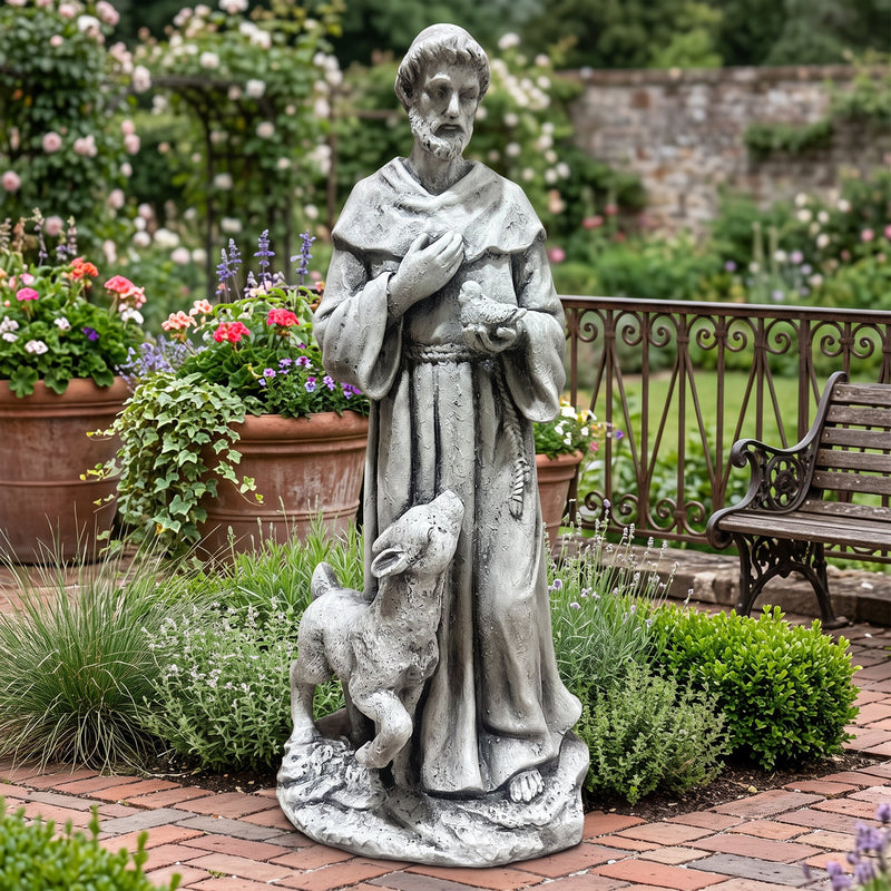 Magnesium Oxide Saint Statue With Lamb Weatherproof Religious Sculpture, photo 2 of 7