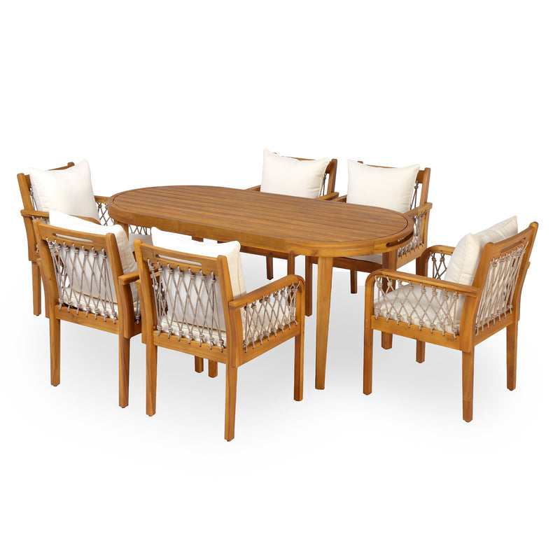 7-Piece Outdoor Acacia Wood Dining Set, photo 5 of 10