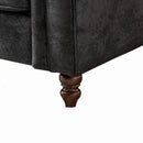 Chesterfield Sofa, High Tech Fabric Roll Armrest, 3 Seater Mid Century Modern Couch - Black by HouseOfZazla