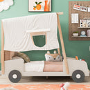 Twin Size Car Bed & Pillow, Ceiling Cloth And LED - Natural by HouseOfZazla