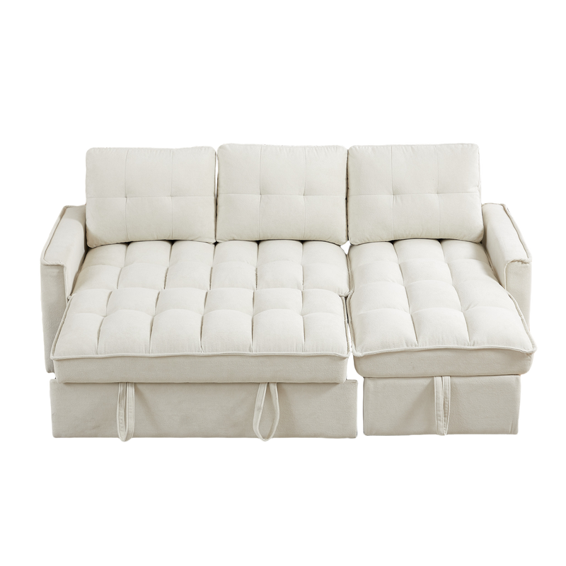 78.75" Reclining Sofa, Pull-Out Sofa Bed with USB and tape-c charging ports, L-Shaped Sectional Sofa with Reclining Storage and Arm Side Organizer Pocket Features, Living Room Comfort Sofa