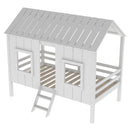 Twin Size Low Loft House Bed With Roof And 2 Front Windows - White by HouseOfZazla
