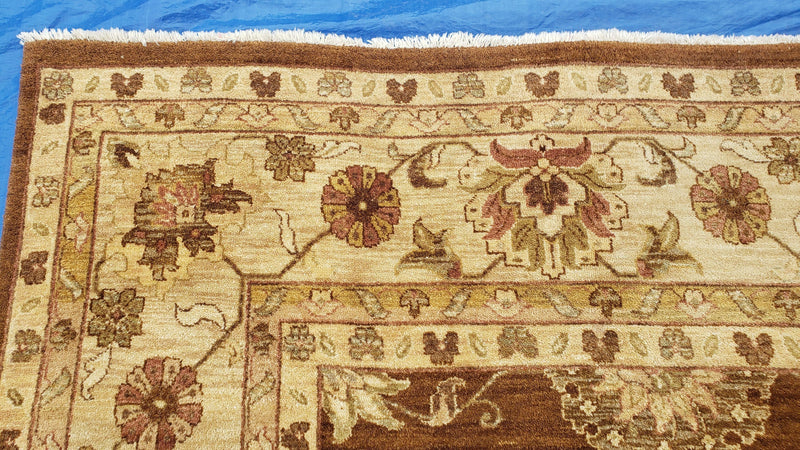 Indo Persian Rug 10x14, Mahal Sultanabad Oriental Carpet, Burnt Orange & Beige, Handmade Wool Area Rug