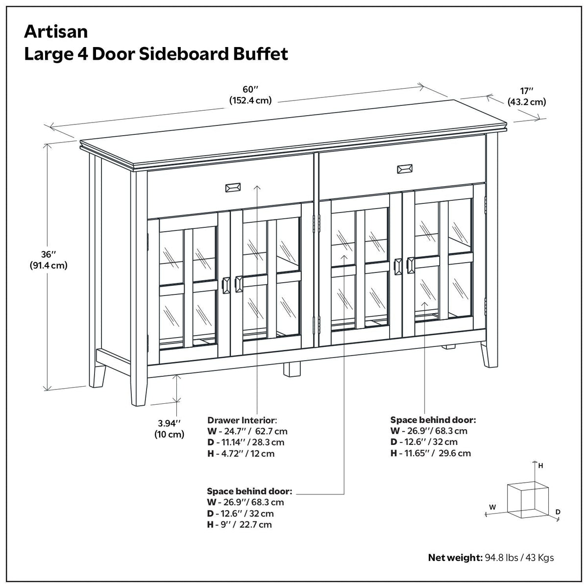 Artisan - 4 Door Sideboard Buffet, photo 9 of 15