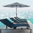Patio Umbrella With Crank Lift & Push Button Tilt Frame, 200G / Sqm Solution Dyed Canopy - Blue Multi / Brown