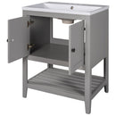 24" Grey Modern Sleek Bathroom Vanity Elegant Ceramic Sink with Solid Wood Frame Open Style Shelf