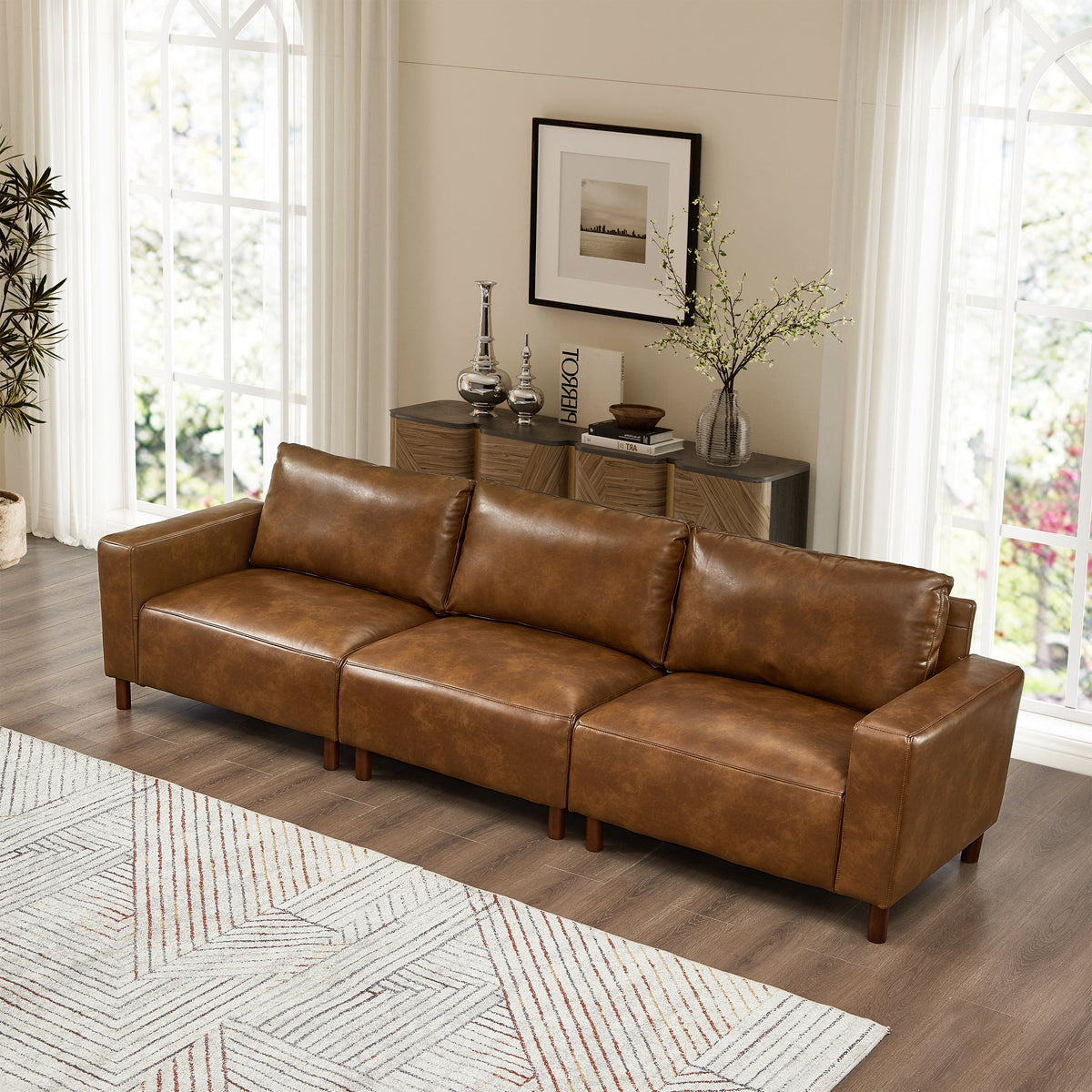 112" Luxury PU Leather Sofa for Living Room, photo 3 of 10